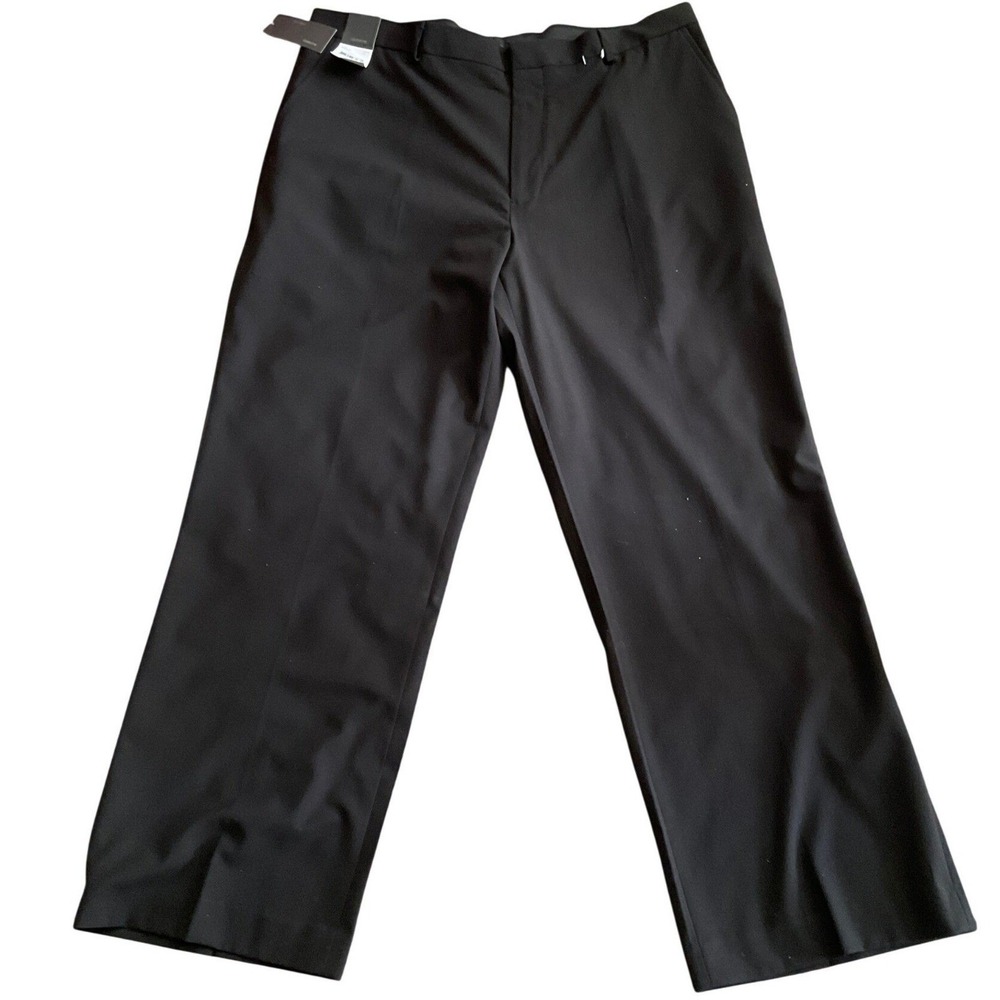 Claiborne Mens S-Essentials Black Flat Front Dress Pants 38x30 MERU3526 NEW